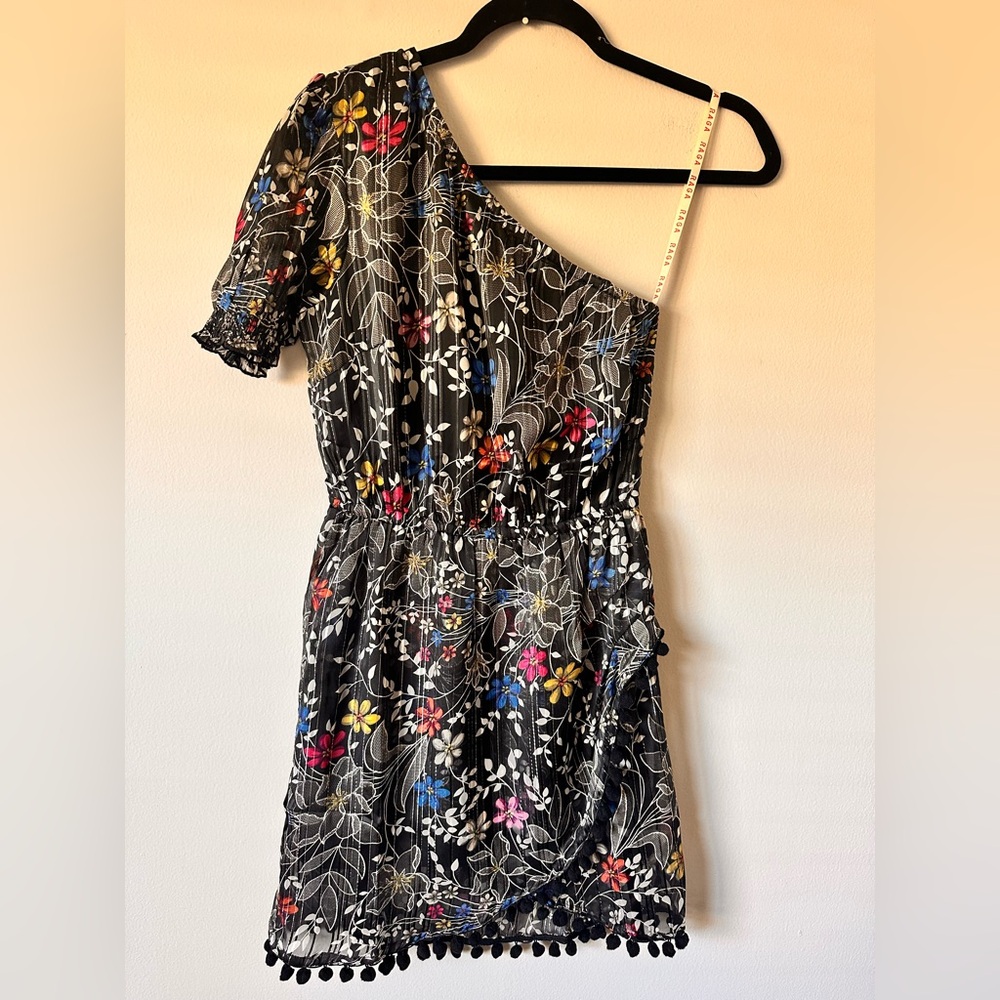 RAGA One-Shoulder Floral Dress - Black, silver, and Multicolor, NWT, XS